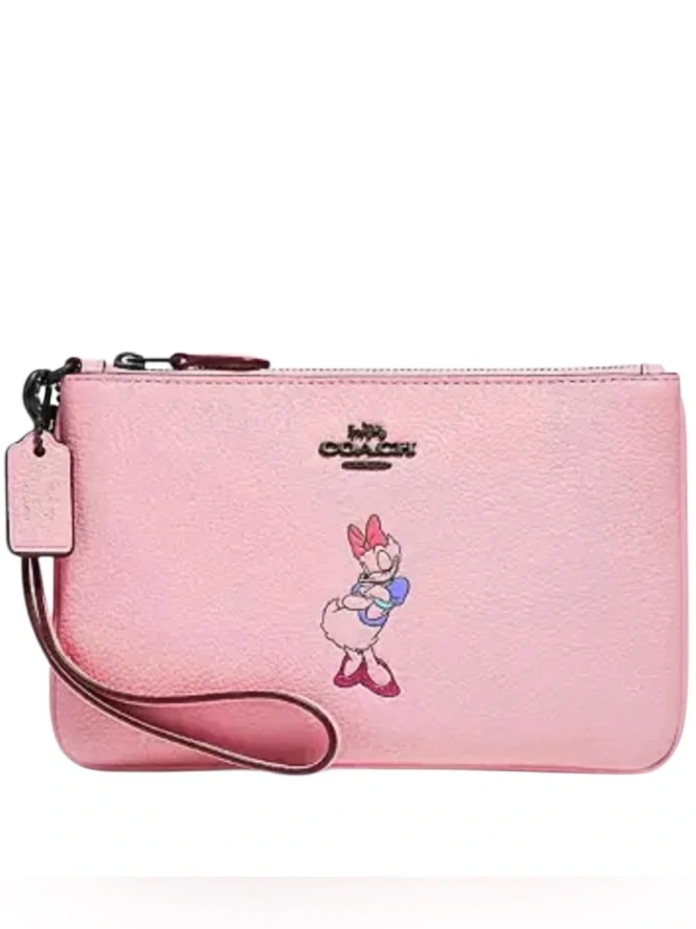 Disney X Coach Pink Daisy Duck Leather Wristlet EUC